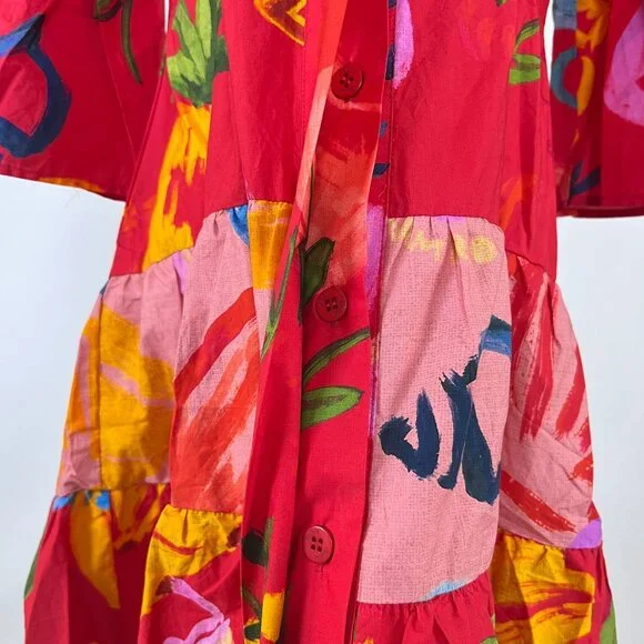 NWOT FARM Rio Mixed Fruits Ocean Bright Vibrant Dress Ruffle Sleeve Size S